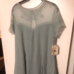New! With tags! Altar’d State sage/teal dress with beautiful lace detail!